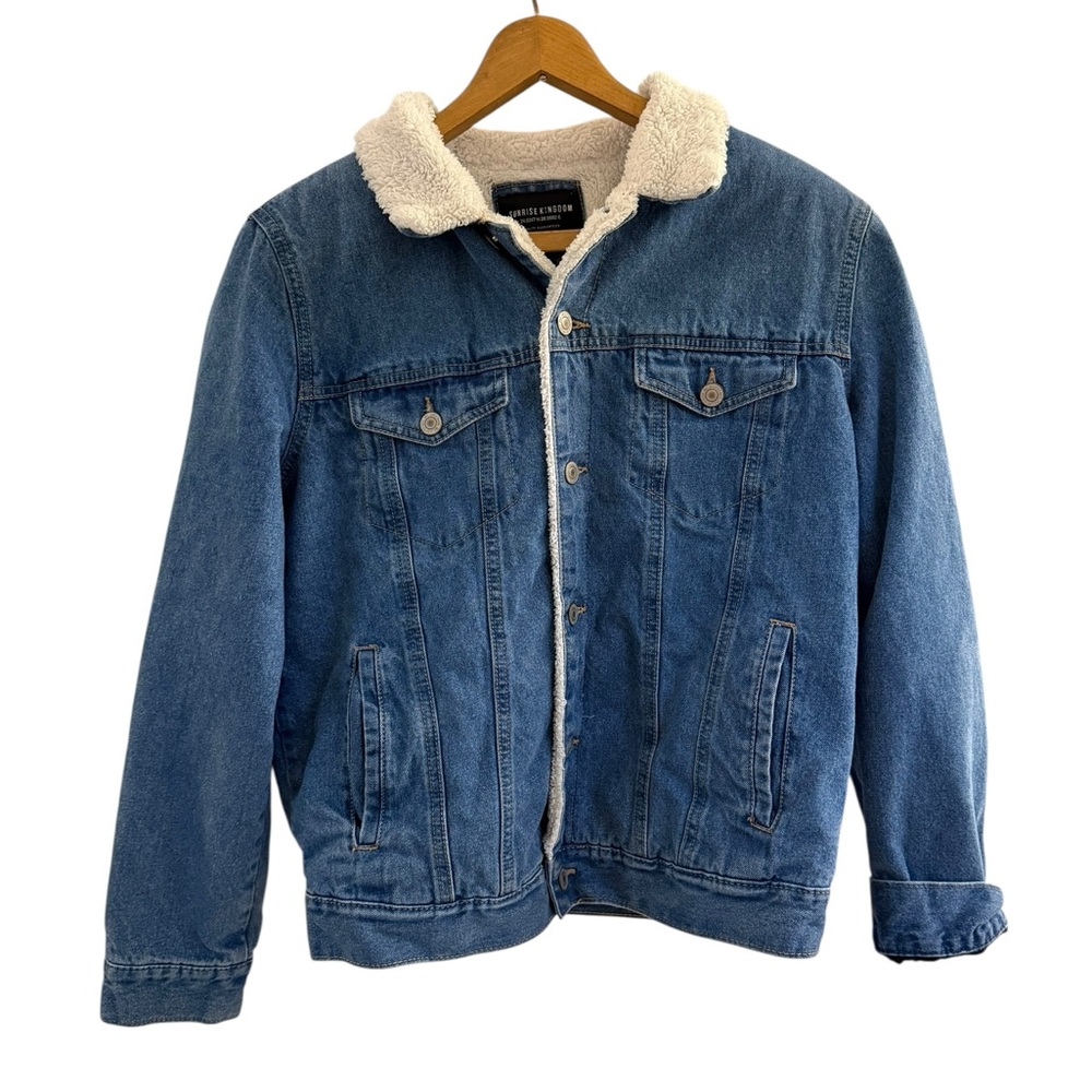Men's Blue Denim Sherpa Lined Jacket by Unknown Brand